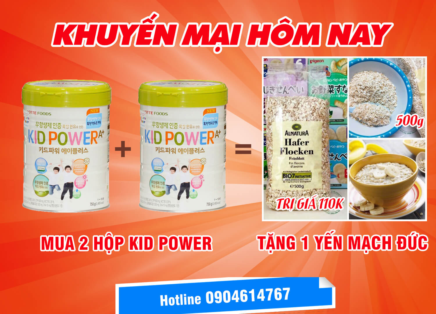 Mua sữa kid power tặng yến mạch đức